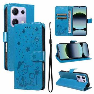 For Redmi Note 14S 4G / Note 13 Pro 4G Cat and Bee Embossed Flip Leather Phone Case(Blue)
