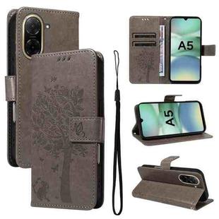 For Redmi A5 4G 173.3mm Tree & Cat Embossed Pattern Flip Leather Phone Case(Grey)