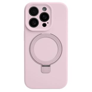 For iPhone 15 Pro Max Precision Hole Liquid Silicone MagSafe Metal Ring Holder Phone Case(Pink)