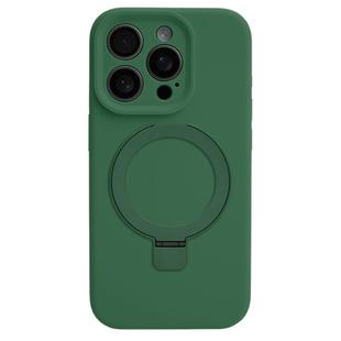 For iPhone 15 Pro Max Precision Hole Liquid Silicone MagSafe Metal Ring Holder Phone Case(Green)