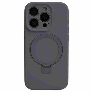 For iPhone 15 Pro Max Precision Hole Liquid Silicone MagSafe Metal Ring Holder Phone Case(Graphite)