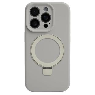 For iPhone 15 Pro Max Precision Hole Liquid Silicone MagSafe Metal Ring Holder Phone Case(Rock Grey)