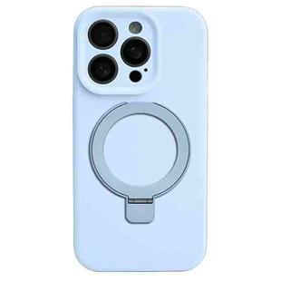 For iPhone 15 Pro Max Precision Hole Liquid Silicone MagSafe Metal Ring Holder Phone Case(Cloud Blue)