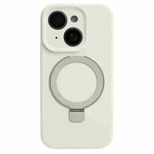 For iPhone 15 Precision Hole Liquid Silicone MagSafe Metal Ring Holder Phone Case(White)