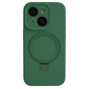 For iPhone 15 Precision Hole Liquid Silicone MagSafe Metal Ring Holder Phone Case(Green)