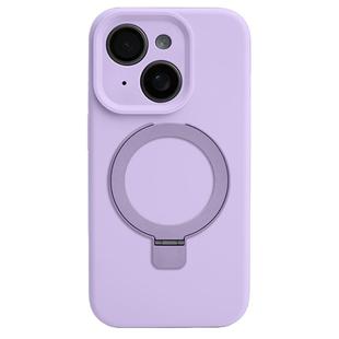 For iPhone 15 Precision Hole Liquid Silicone MagSafe Metal Ring Holder Phone Case(Purple)