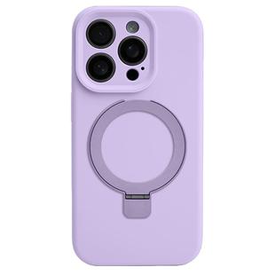 For iPhone 14 Pro Max Precision Hole Liquid Silicone MagSafe Metal Ring Holder Phone Case(Purple)