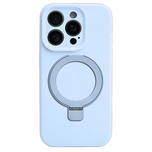 For iPhone 13 Pro Max Precision Hole Liquid Silicone MagSafe Metal Ring Holder Phone Case(Cloud Blue)