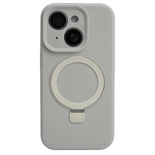 For iPhone 13 Precision Hole Liquid Silicone MagSafe Metal Ring Holder Phone Case(Rock Grey)