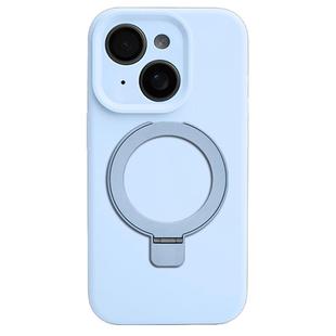 For iPhone 13 Precision Hole Liquid Silicone MagSafe Metal Ring Holder Phone Case(Cloud Blue)