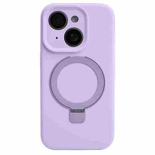 For iPhone 13 Precision Hole Liquid Silicone MagSafe Metal Ring Holder Phone Case(Purple)