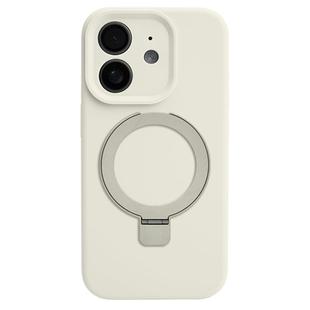 For iPhone 12 Precision Hole Liquid Silicone MagSafe Metal Ring Holder Phone Case(White)