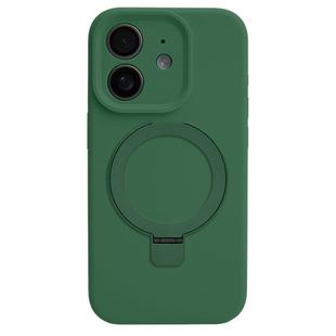 For iPhone 12 Precision Hole Liquid Silicone MagSafe Metal Ring Holder Phone Case(Green)