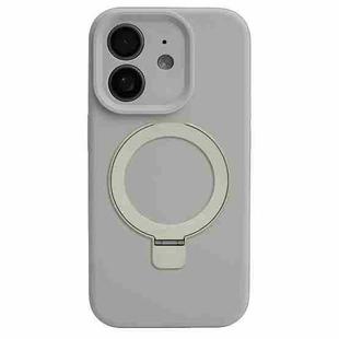 For iPhone 12 Precision Hole Liquid Silicone MagSafe Metal Ring Holder Phone Case(Rock Grey)