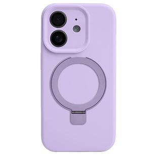 For iPhone 12 Precision Hole Liquid Silicone MagSafe Metal Ring Holder Phone Case(Purple)