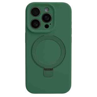 For iPhone 12 Pro Max Precision Hole Liquid Silicone MagSafe Metal Ring Holder Phone Case(Green)