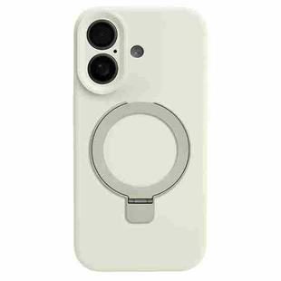 For iPhone 16 Precision Hole Liquid Silicone MagSafe Metal Ring Holder Phone Case(White)