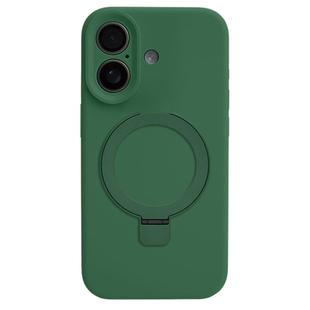 For iPhone 16 Precision Hole Liquid Silicone MagSafe Metal Ring Holder Phone Case(Green)