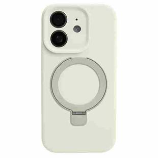 For iPhone 11 Precision Hole Liquid Silicone MagSafe Metal Ring Holder Phone Case(White)