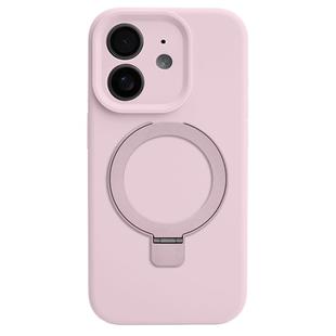 For iPhone 11 Precision Hole Liquid Silicone MagSafe Metal Ring Holder Phone Case(Pink)