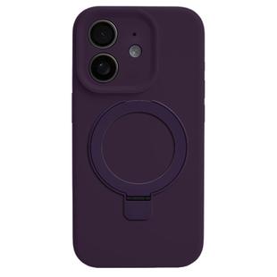 For iPhone 11 Precision Hole Liquid Silicone MagSafe Metal Ring Holder Phone Case(Dark Purple)