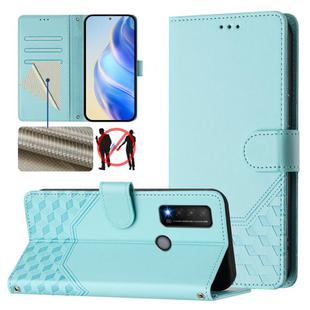 For TCL 20R Honeycomb Embossing RFID Leather Phone Case(Mint Green)