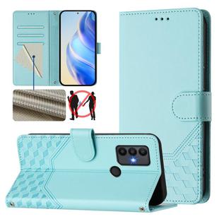 For TCL 30 SE Honeycomb Embossing RFID Leather Phone Case(Mint Green)