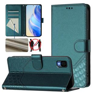 For TCL 30Z Honeycomb Embossing RFID Leather Phone Case(Peacock Green)