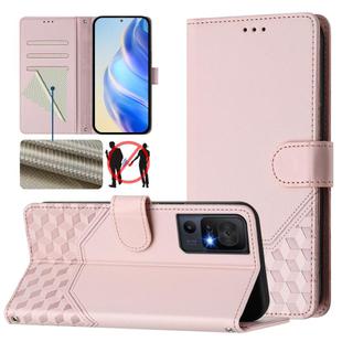 For TCL 40 SE Honeycomb Embossing RFID Leather Phone Case(Pink)