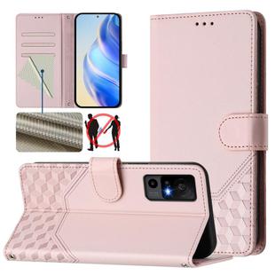 For TCL 40R Honeycomb Embossing RFID Leather Phone Case(Pink)