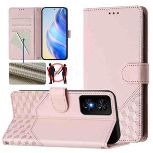 For TCL 50 SE Honeycomb Embossing RFID Leather Phone Case(Pink)