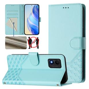 For TCL 303 Honeycomb Embossing RFID Leather Phone Case(Mint Green)