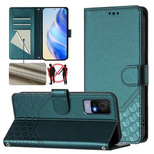 For TCL 405 / 406 / 408 Honeycomb Embossing RFID Leather Phone Case(Peacock Green)