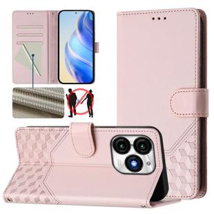 For itel A70 Honeycomb Embossing RFID Leather Phone Case(Pink)