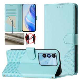 For itel P38 Honeycomb Embossing RFID Leather Phone Case(Mint Green)