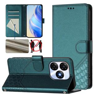 For itel P55 4G / Infinix Smart 8 Honeycomb Embossing RFID Leather Phone Case(Peacock Green)