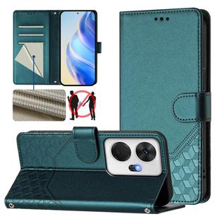 For itel P55+ Honeycomb Embossing RFID Leather Phone Case(Peacock Green)