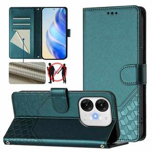 For itel A80 4G Honeycomb Embossing RFID Leather Phone Case(Peacock Green)