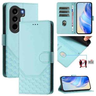 For itel Power 70 Honeycomb Embossing RFID Leather Phone Case(Mint Green)
