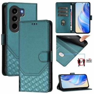 For itel Power 70 Honeycomb Embossing RFID Leather Phone Case(Peacock Green)