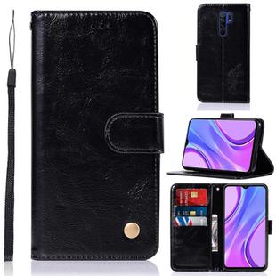 For Xiaomi Redmi 9 Copper Buckle Retro Crazy Horse Texture Horizontal Flip Leather Case with Holder & Card Slots & Wallet(Black)