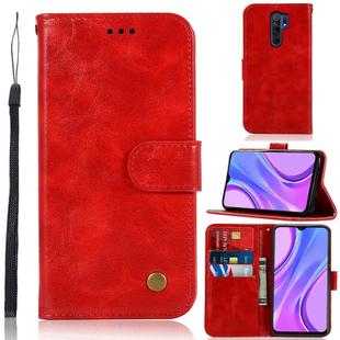 For Xiaomi Redmi 9 Copper Buckle Retro Crazy Horse Texture Horizontal Flip Leather Case with Holder & Card Slots & Wallet(Red)