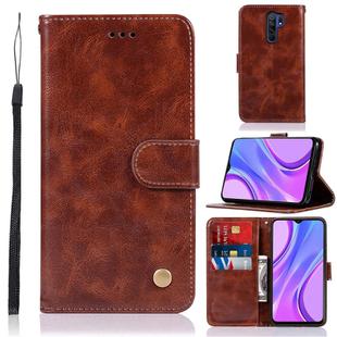 For Xiaomi Redmi 9 Copper Buckle Retro Crazy Horse Texture Horizontal Flip Leather Case with Holder & Card Slots & Wallet(Brown)