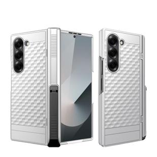 For Samsung Galaxy Z Fold6 Integrated Cube Hinge Phone Case with Spring Holder(Silver)