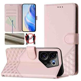 For Tecno Camon 20 Premier 5G Honeycomb Embossing RFID Leather Phone Case(Pink)