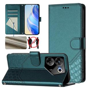 For Tecno Camon 20 Pro 5G Honeycomb Embossing RFID Leather Phone Case(Peacock Green)