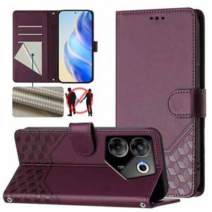 For Tecno Camon 20 Pro 5G Honeycomb Embossing RFID Leather Phone Case(Violet)