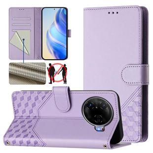 For Tecno Camon 30 Pro 5G Honeycomb Embossing RFID Leather Phone Case(Light Purple)