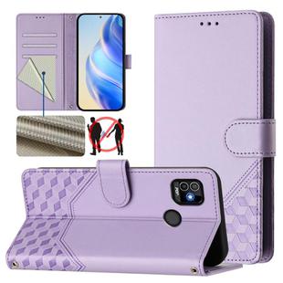 For Tecno Pop 5 Honeycomb Embossing RFID Leather Phone Case(Light Purple)