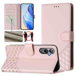 For Tecno Pova 4 Honeycomb Embossing RFID Leather Phone Case(Pink)